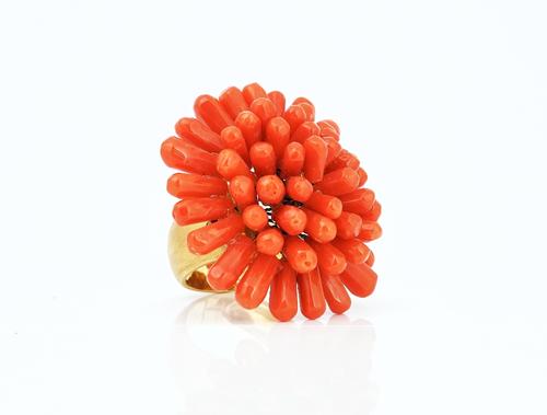 A coral brooch converted to a ring