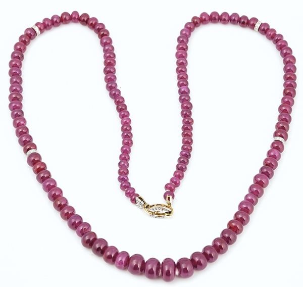 A single row necklace of graduated ruby beads