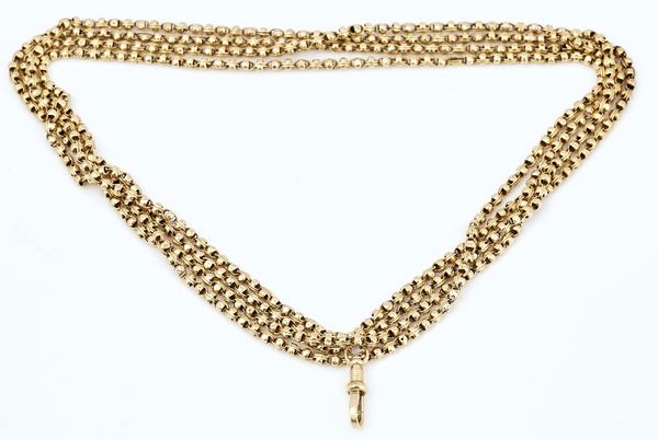 A gold long guard chain