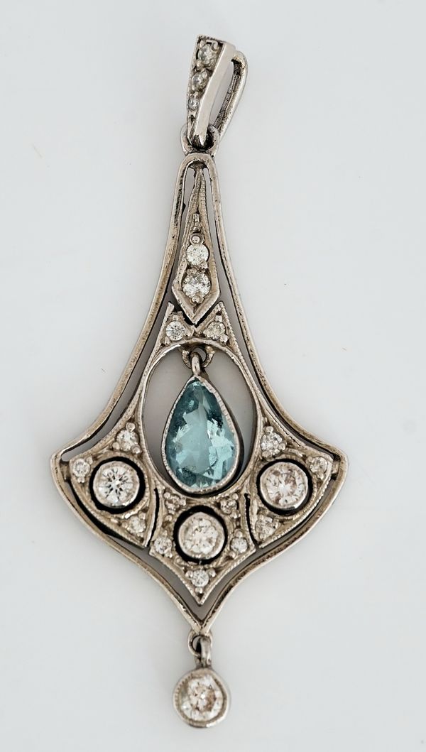 A white gold, aquamarine and diamond pendant