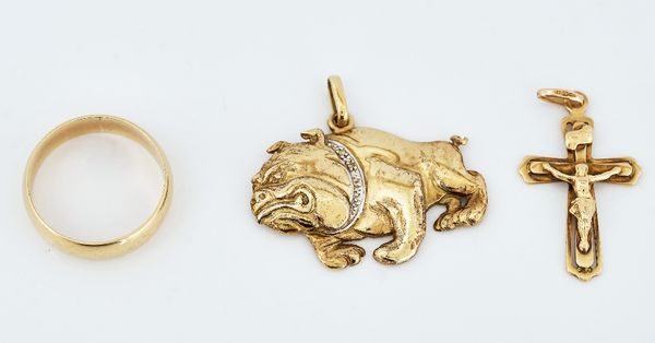 A gold and diamond bull dog pendant (3)