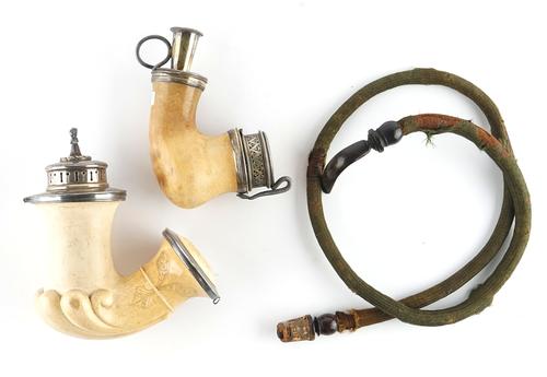 A MEERSCHAUM PIPE WITH ENGLISH SILVER-GILT MOUNTS (2)