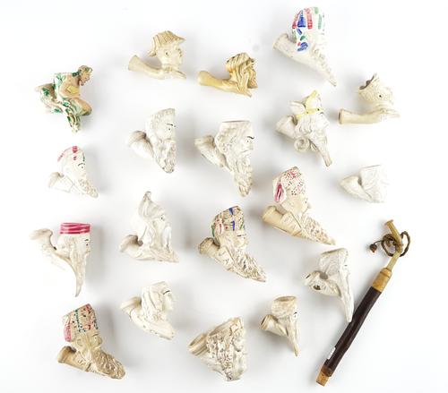 NINETEEN NOVELTY CLAY PIPE HEADS (19)
