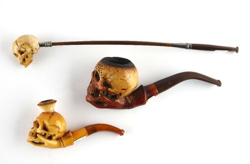 THREE MEMENTO MORI MEERSCHAUM PIPES (3)