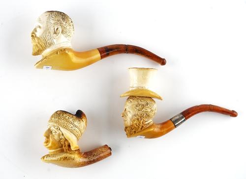 THREE FIGURAL MEERSCHAUM PIPES (3)