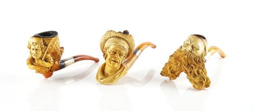 THREE FIGURAL MEERSCHAUM PIPES (3)