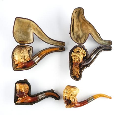 FOUR FIGURAL MEERSCHAUM PIPES (4)