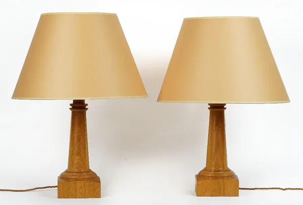 LINLEY; A pair of oak table lamps