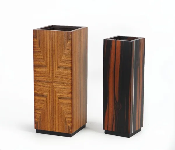 LINLEY; Two square wooden vases