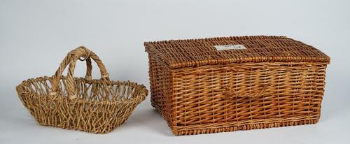 A group of wicker boxes and baskets