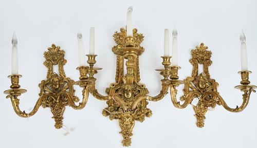 THREE REGENCY STYLE GILT-METAL WALL LIGHTS