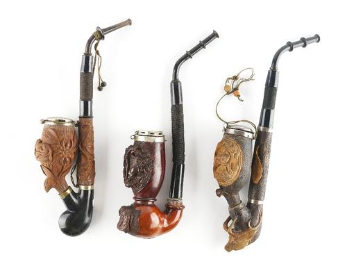 THREE CARVED WOOD PIPES (3)