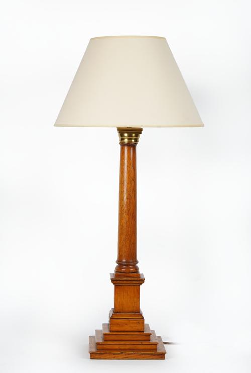 An oak table lamp