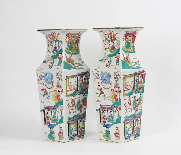 A pair of Chinese style porcelain tapered baluster vases