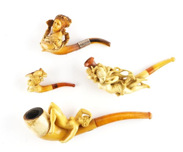 FOUR FIGURAL MEERSCHAUM PIPES (4)