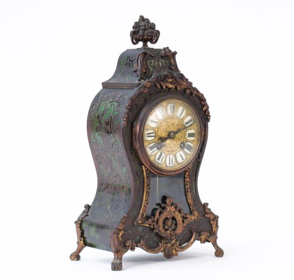 A French green Boulle mantel clock