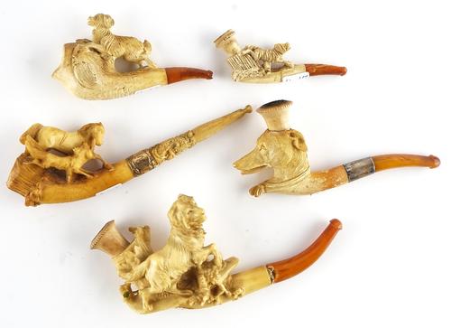 FOUR MEERSCHAUM ANIMAL PIPES / CHEROOT HOLDERS (5)