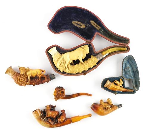 SIX MEERSCHAUM ANIMAL PIPES (6)