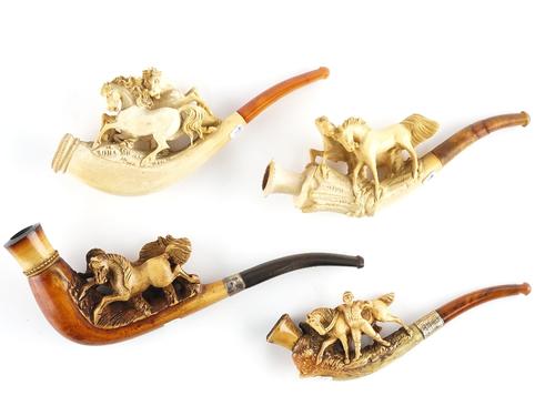 FOUR MEERSCHAUM HORSE PIPES (4)