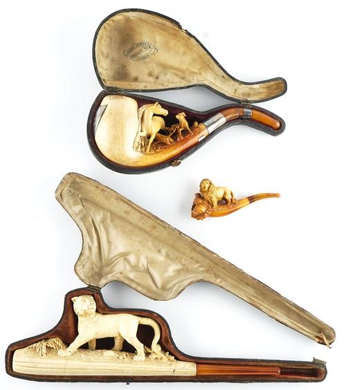 THREE MEERSCHAUM ANIMAL PIPES (3)
