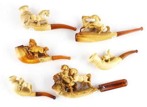SIX MEERSCHAUM HORSE PIPES (6)