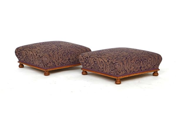 A PAIR OF VICTORIAN MAHOGANY SQUARE FOOT STOOLS