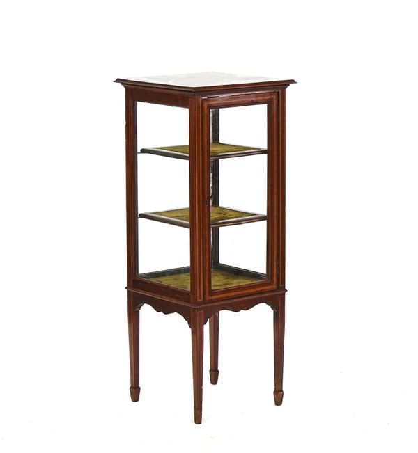 An Edwardian inlaid mahogany square free standing display cabinet