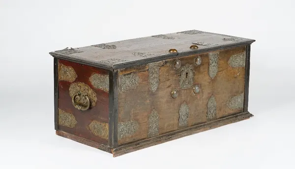 A Zanzibar style metal mounted teak trunk