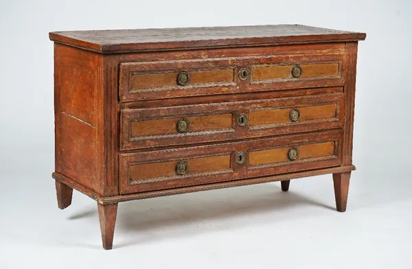 A Louis XVI painted three drawer commode