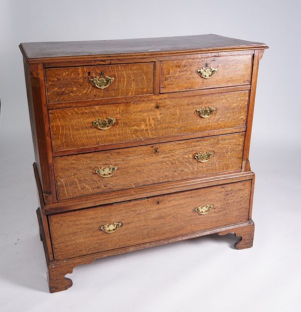 AN 18TH CENTURY INLAID OAK CHEST-ON-STAND