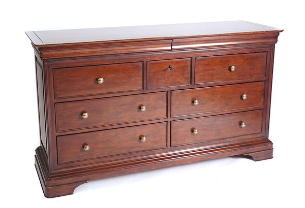 JOHN LEWIS; A LARGE FRENCH STYLE MAHOGANY CHEST OF SEVEN DRAWERS