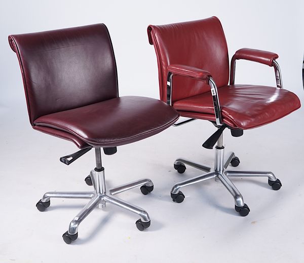 BOSS DESIGN; A 20TH CENTURY RED LEATHER UPHOLSTERED OFFICE CHAIR (2)