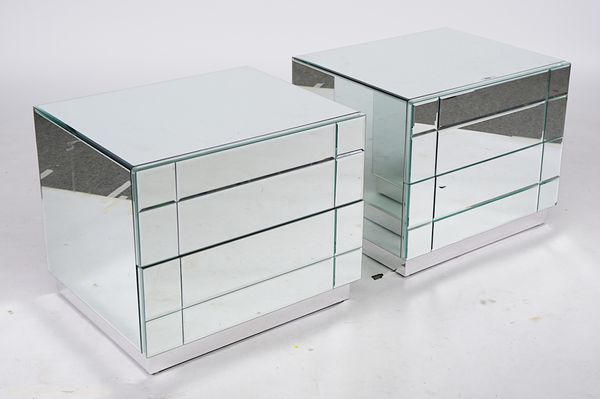 A PAIR OF MIRRORED TWO DRAWER BEDSIDE TABLES (2)