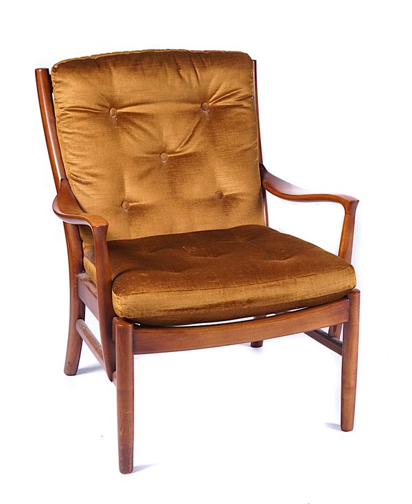 PARKER KNOLL MODEL PK1016/7/8/9; A BEECH FRAMED OPEN ARMCHAIR