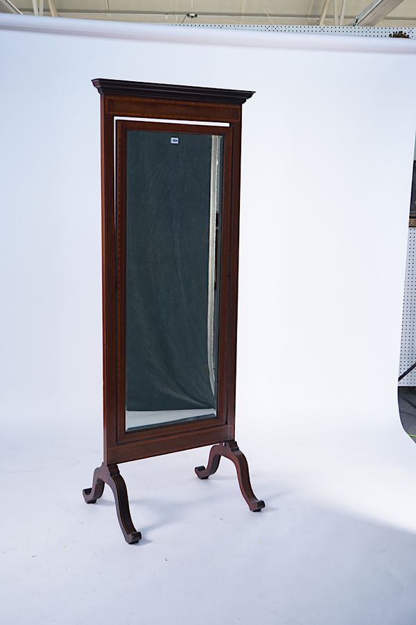 A LATE 19TH CENTURY SATINWOOD BANDED MAHOGANY CHEVAL MIRROR