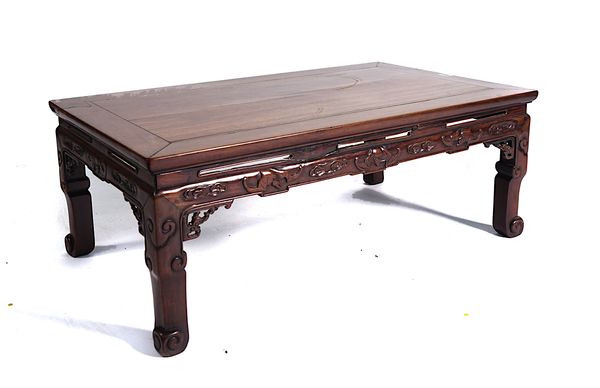 A LATE 19TH CENTURY CHINESE HARDWOOD RECTANGULAR LOW TABLE