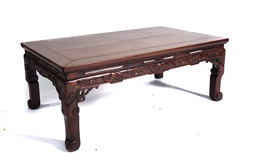 A LATE 19TH CENTURY CHINESE HARDWOOD RECTANGULAR LOW TABLE