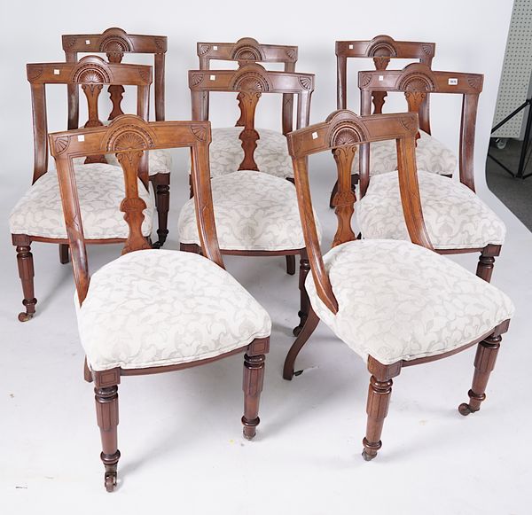 A SET OF EIGHT 19TH CENTURY MAHOGANY FRAMED TUB BACK DINING CHAIRS (8)