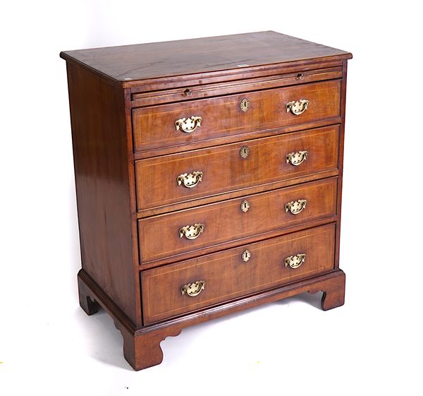 A GEORGE II STYLE INLAID WALNUT CHEST OF DRAWERS