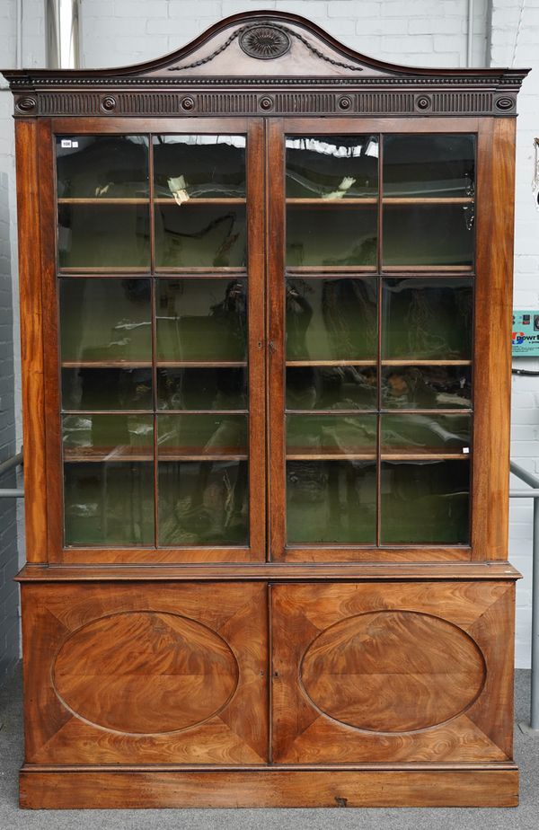 A GEORGE III MAHOGANY LIBRARY BOOKCASE CABINET