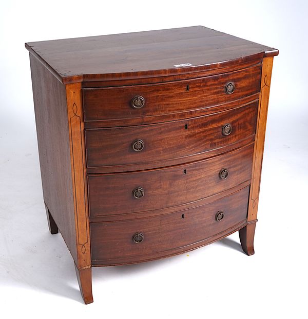 A 19TH CENTURY FRENCH MAHOGANY BOWFRONT CHEST OF DRAWERS