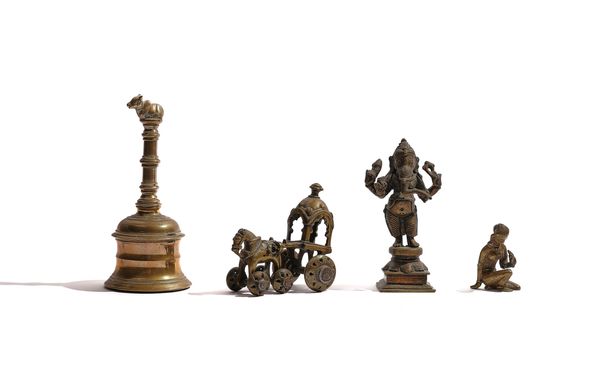 A GROUP OF FOUR INDIAN BRASS OBJECTS (4)