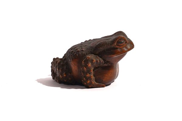 A JAPANESE WOOD OKIMONO OF A TOAD