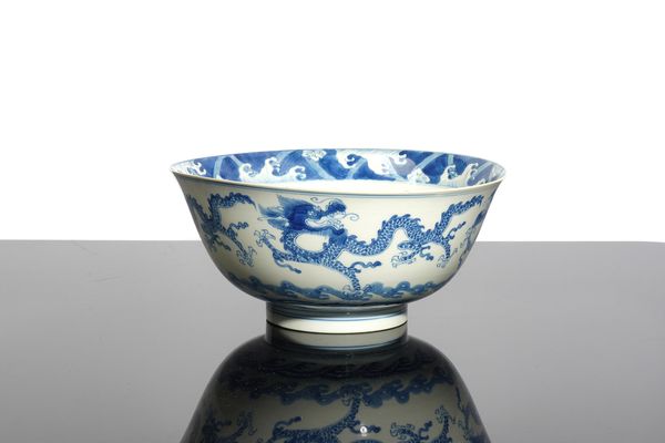 A CHINESE BLUE AND WHITE DRAGON BOWL