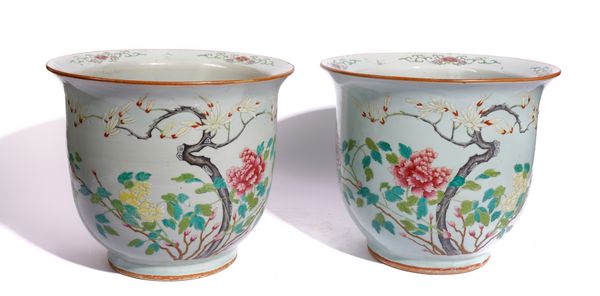 A LARGE PAIR OF CHINESE FAMILLE-ROSE JARDINIERES (2)