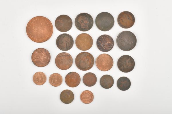 A GROUP OF BRITISH COPPER AND BRONZE COINS (22)