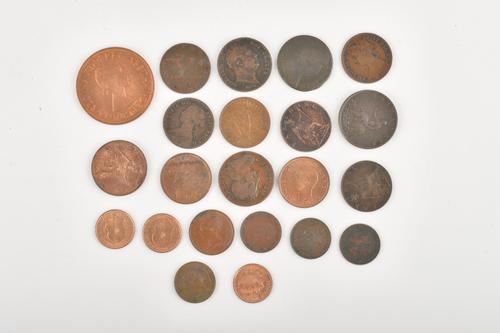 A GROUP OF BRITISH COPPER AND BRONZE COINS (22)