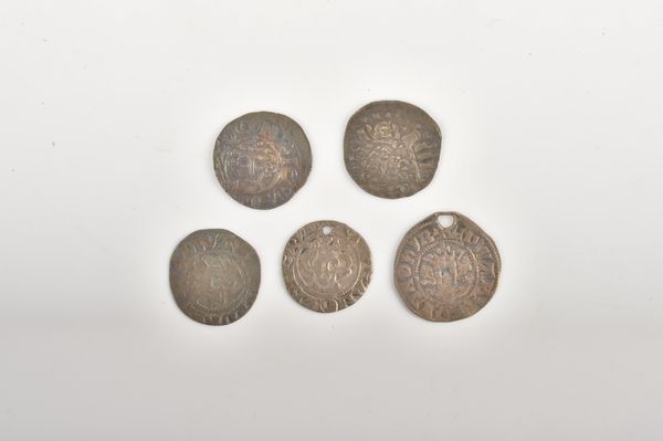 FIVE ENGLISH SILVER PENNIES (5)