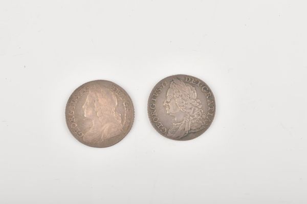 TWO GEORGE II SHILLINGS