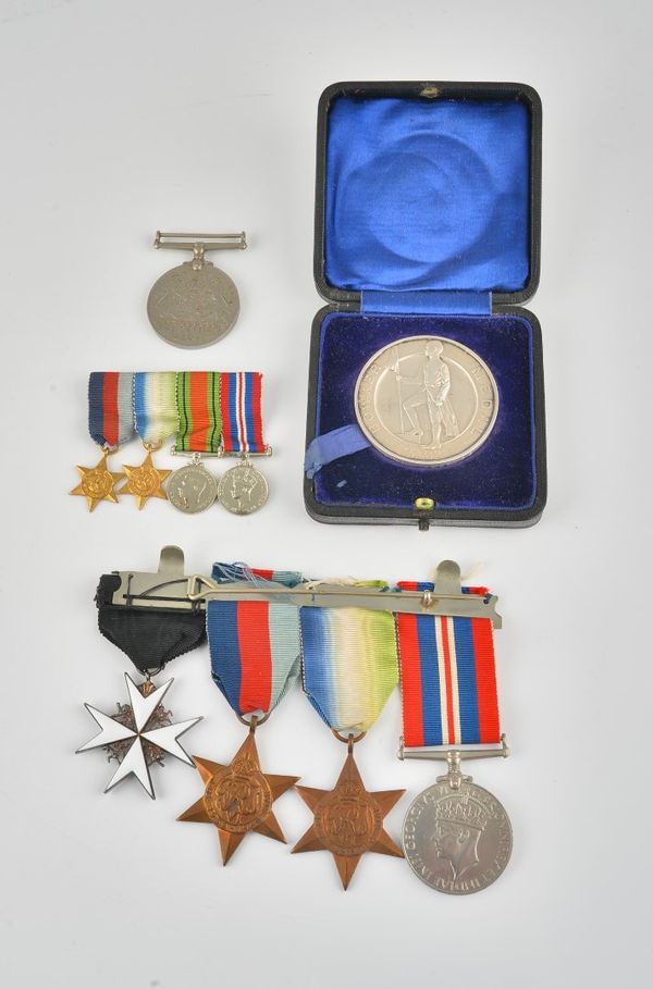 A SILVER MEDALLION, CASED, FIVE MEDALS AND FOUR DRESS MINIATURE MEDALS (10)